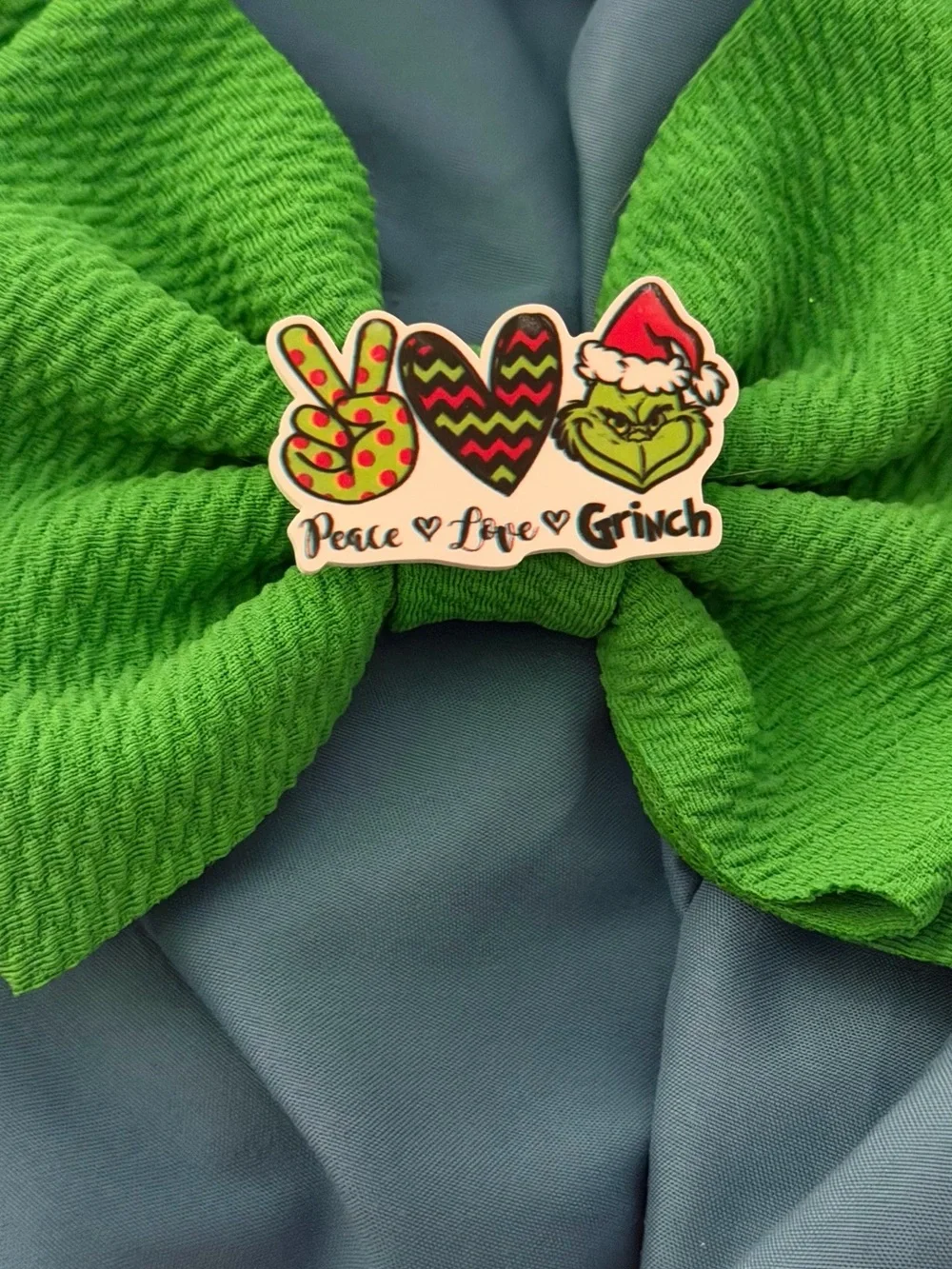 Peace Love Grinch Green Hair Bow